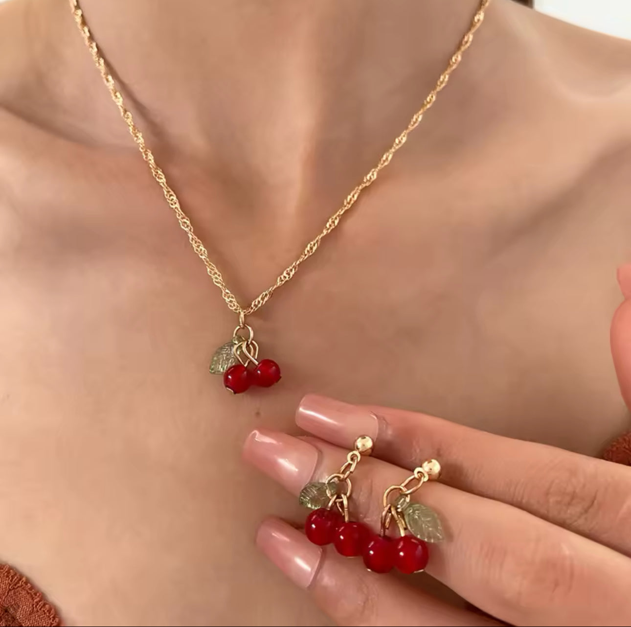 Cherry Necklace & Earrings